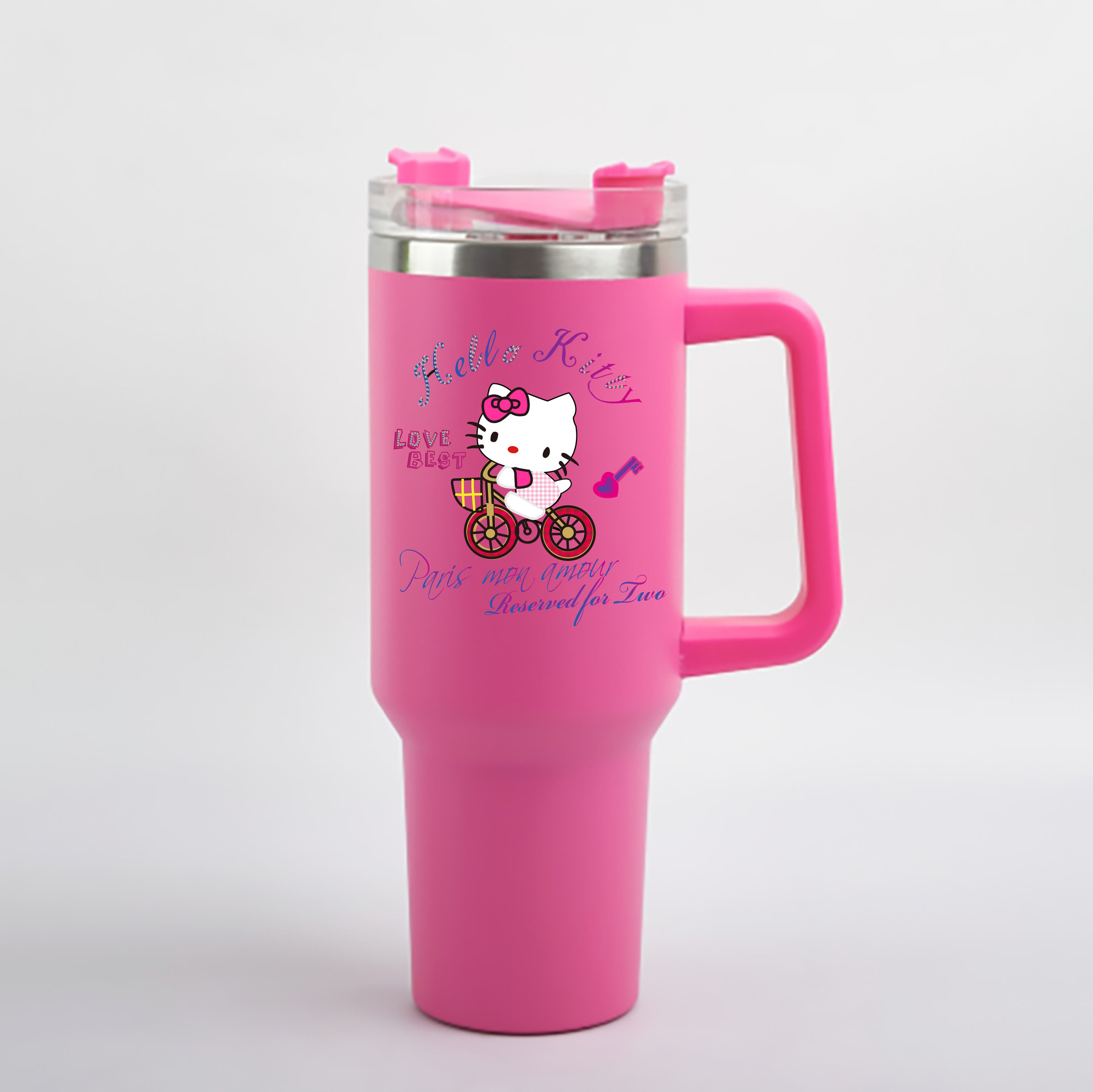 （画像用） Hello Kitty ハローキティ 1200mL車用タンブラー - クリスタルステッカー（プラスチックストロー付き）